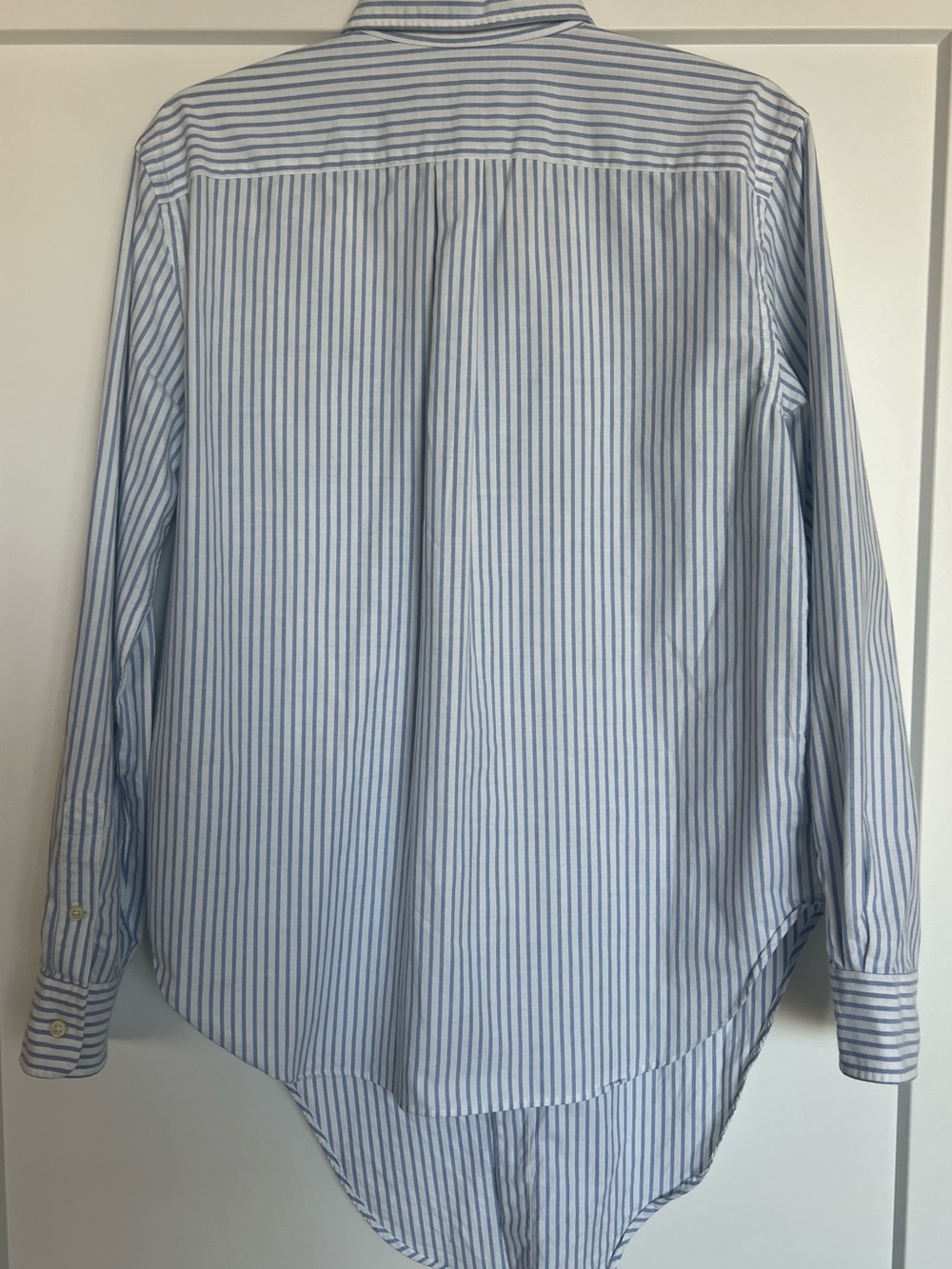 Ralph Lauren Button-Down Drop/Tie Front Shirt, Blue/White Pinstripe, Size Medium - Picture 3 of 5